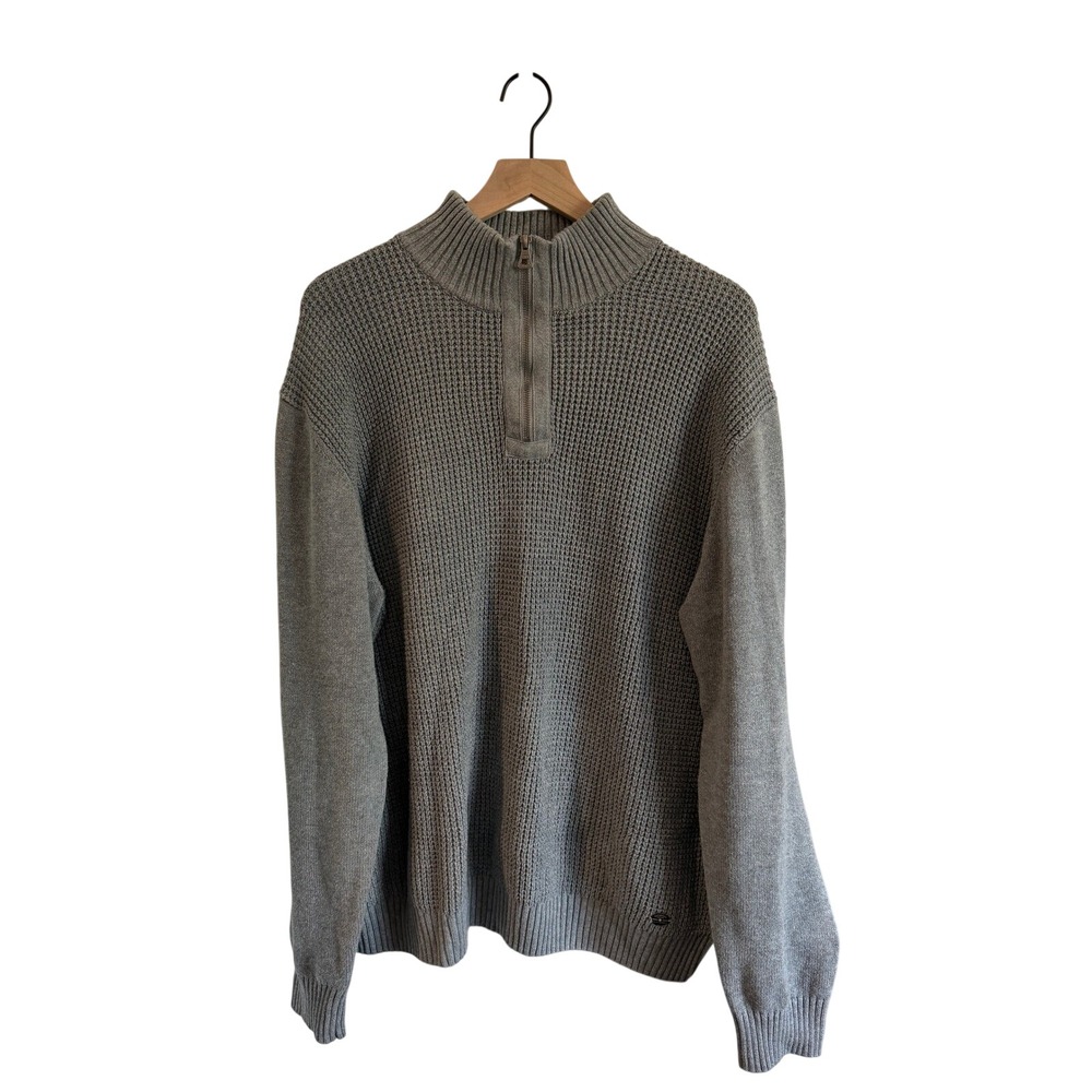 Weatherproof Vintage Mens XL Gray 100% Cotton Waffle Knit Quarter Zip Sweater